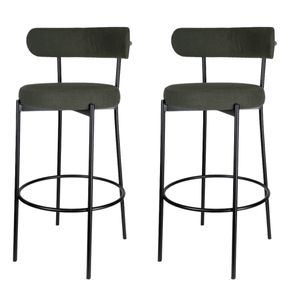 7 Kit 2 Banquetas Altas Serena Rivatti 100 -Altura- Estofado em Boucle Verde e Base em Aco Preto